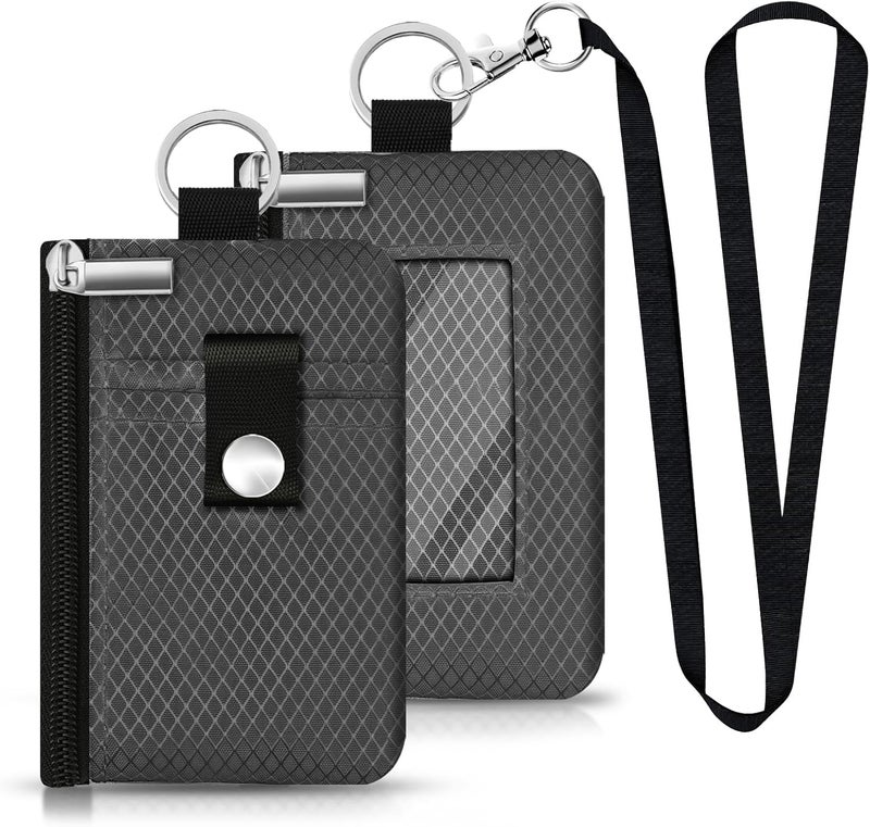 CCUMI Minimalist RFID Blocking Small Wallet with ID Window,WaterResistant Zip Id Case Wallet with Lanyard Keychain for Cards,Cash,Travel,Women,Men (DarkGrey) - Image 1